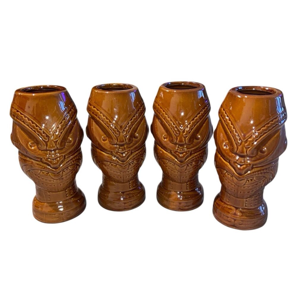 Vtg Ceramic Tiki Mug Set Headhunter